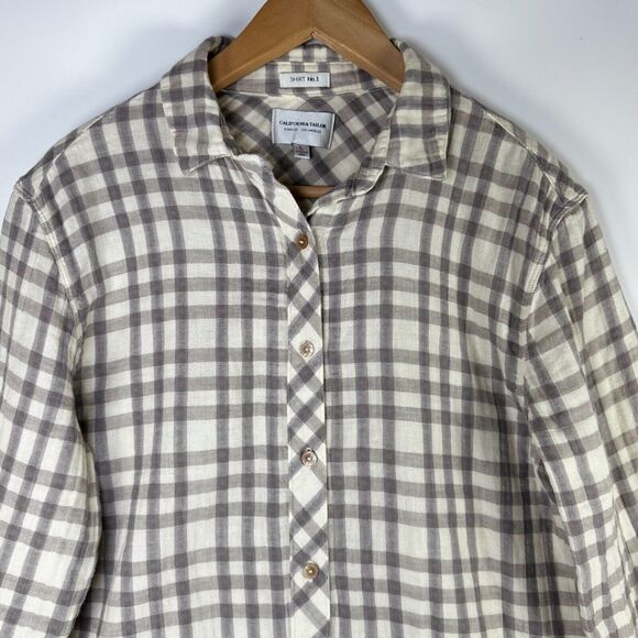 California Tailor Shirt No 1 Womens Large Ivory Plaid Button Down Made in USA - Picture 4 of 12